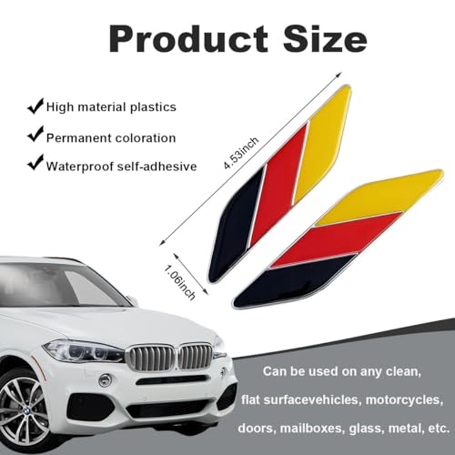 Image of 2 PCS 3D Tricolor Flag Emblem, Car Exterior Emblem Badge Sticker Decal, Vehicle Fender Bumper Decals, 3D Aluminum Declaration Badge for All Models, Universal Car Accessories (Germany)
