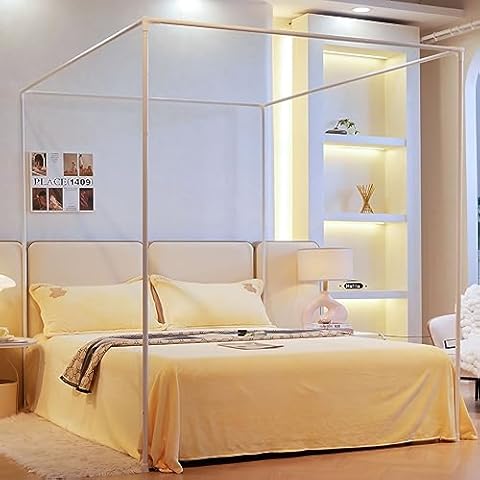 AIKASY Premium Canopy Bed Frame Post for Queen Size Beds, Enhanced Metal Poles, Four Corner Bed Brackets, Ideal for Metal and Wood Bed Frames, Bedroom Decor Upgrade (White, Queen) Cover