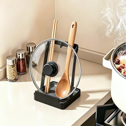 Miniatura 4 de Minnhua Soporte Para Tapa Y Reposa Cucharas Cocina Cuchara De Cocina De Acero Bandeja De Goteo Para Cocina Tapa De Olla Y Cuchara Para Cuchara De Cocina, Espátula, Libro De Cocina, Tablet Negro