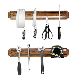 8 Inch 2 Pack Wood grain Powerful Magnetic Knife Holder, Kitchen Knife Magnetic Strip Strips, Rust Free Multipurpose Magnetic Knife Rack Use for Kitchen Garage Workshop