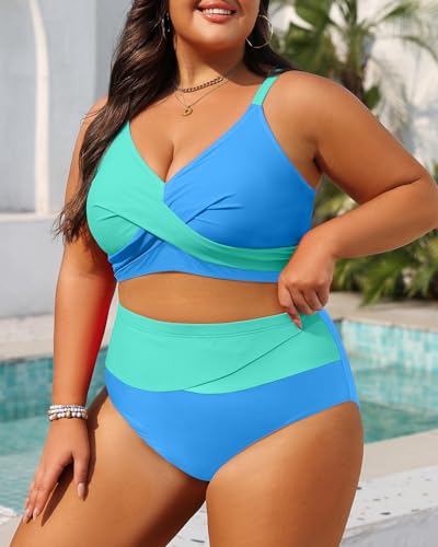 Image of Tempt Me Plus Size Two Piece Swimsuit - Women High Waisted Bikini Set Tummy Control Bathing Suits