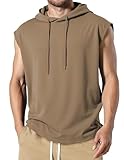 JMIERR Men's Sleeveless Drawstring Hooded Tank Tops T-Shirt - Casual Fashion Slim Fit Cotton Hoodies Tee Shirt for Gym Workout Daily Wear, S, Khaki