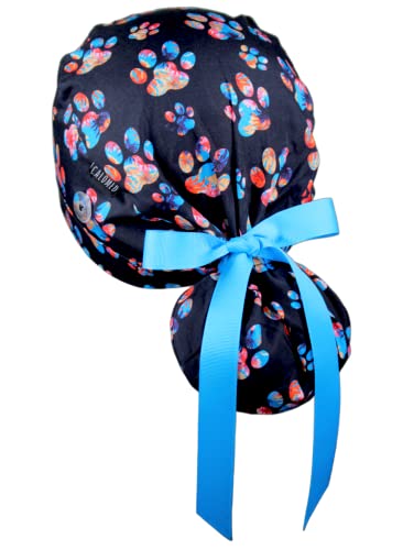 Image of Scrub Cap for Women and Men, Ponytail Scrub Caps, Working Hat, Head Cover with Ribbon Ties and Buttons, Long Hair
