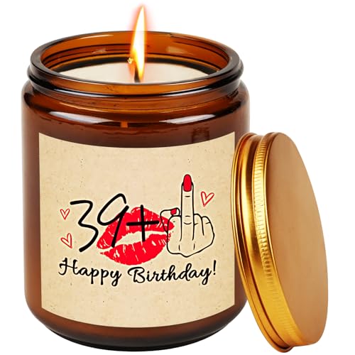 Funny 40th Birthday Gifts for Women - Lavender Scented Soy Candle, 39+1th Birthday Decorations for Her, Mom, Friend - Handmade Gift Idea, 7oz