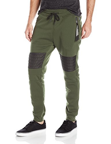 Southpole Men's Fleece Jogger Pants With Nylon Moto Details with Color Zippered Side Pocket
