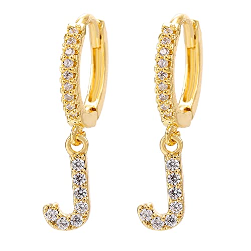 Women Alphabet Dangle Earrings A-Z Initial Zircon Hoop Earrings Simulated Diamond Letter Drop Earrings (I, One Size) #TOP22