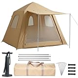 Linxor - Tente de camping gonflable 2 à 3 personnes avec auvent, pompe et sac de transport - 2.10 x 2.10 x 1.55 m - Beige