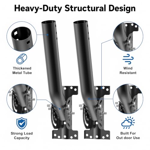 Image of Universal Heavy Duty Antenna Mount Pole - 1.38 inch Dia x 14.6 inch L Mast for Wireless Bridges, Outdoor Antennas, Starlink, Weather Stations & WiFi Extenders, Black, 2 Pack