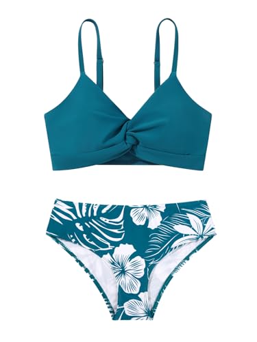 ESHOO Girls Swimsuits Tankini Bathing Suit 2 Piece Bikini Sets Girls Criss Cross Swimwear with Chest Pad for 9-16 Years