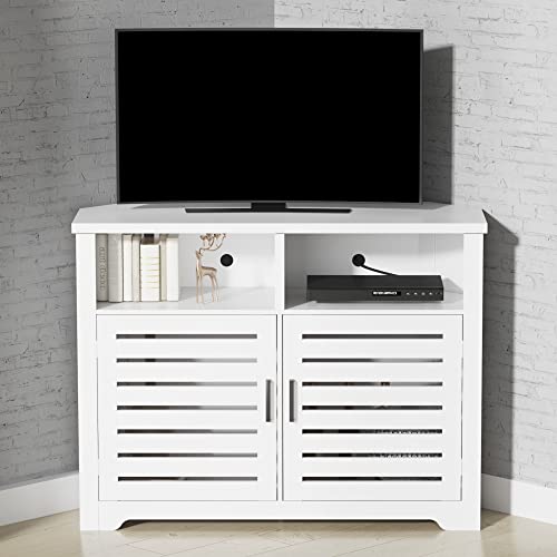 Cozy Castle White Corner TV Stand for 50 Inch TV with Anti-Tilt Design, Corner TV Cabinet with Doors, Corner Entertainment Center for Bedroom, Living Room Cozy Castle White Corner TV Stand for 50 Inch TV with Anti-Tilt Design, Corner TV Cabinet with Doors, Corner Entertainment Center for Bedroom, Living Room
