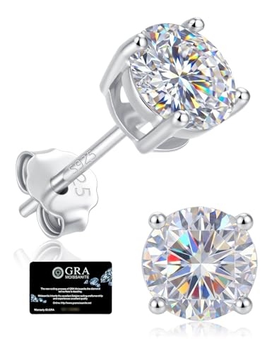 Ecripe Moissanite Round Cut D Color VVS1 Created Diamond Earrings 925 Sterling Silver Stud Earrings Hypoallergenic Brilliant Round Cut Earring Moissanite Jewelry 3-7MM (7mm/1.25ct)