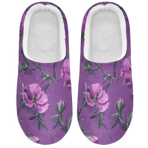 JUNZAN Safari Portulaca Grandiflora Purple Womens House Cotton Slippers Comfort Memory Foam Foam Slippers for Hotel Christmas Presents 6-7