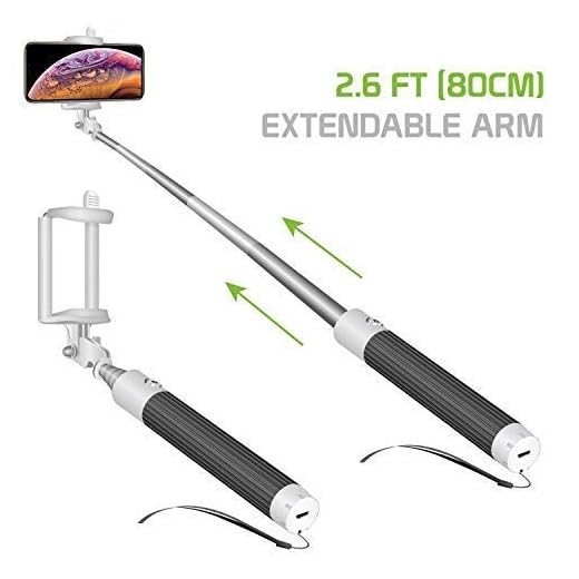 Cellet Wireless Extendable Selfie Stick Bluetooth Compatible with Apple iPhone 11 Pro Max Xs Max Xr X 8 Plus 7 Plus Samsung Note 10 9 8 Galaxy S10e S10+ S10 S9 S8 Plus Motorola Pixel 4 3 XL LG V50