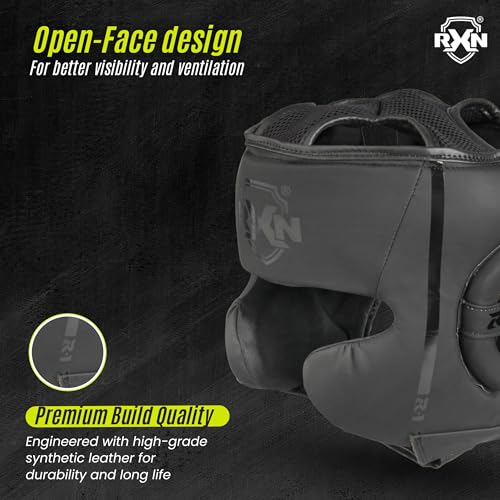 Image of RXN R1 ViperFace Head Guard - MMA Training Headgear(Black /Black,S)
