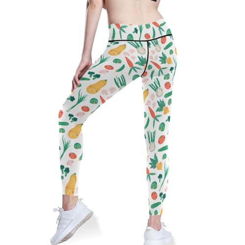 KLL Calça feminina de ioga sexual com desenhos animados sorridentes de legumes, calça atlética, PP,