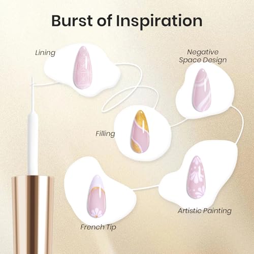 Image of Beetles Gel Liner Nail Polish 6 Pcs White French Tip Liner Pink Black Red Glitters Gold Silver Painted Swirl Gel Polish Set Built in Thin Brush Soak off Uv Led Lamp Nail Art Gifts for Women