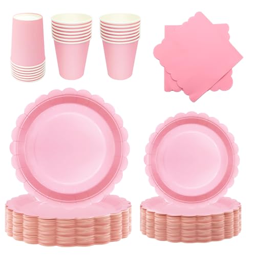 PYAILI Stoviglie per Feste 96 Pezzi Rosa Chiaro Festa della Addobbi Ragazza di Compleanno dei Dambini Articoli per Feste Set Include Piatto Carta Party Tazze Tovaglioli -24 Ospiti