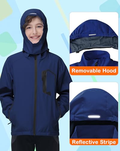 Image of Kids Rain Jacket Boys Girls Lightweight Raincoats Kids Outdoor Windbreaker Jackets with Detachable Hood