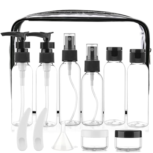 Botellas de tamaño de viaje para artículos de tocador, paquete de 13 botellas de aseo aprobadas por la TSA, kit de viaje a prueba de fugas para mujeres y hombres, bolsa de aseo transparente TSA,