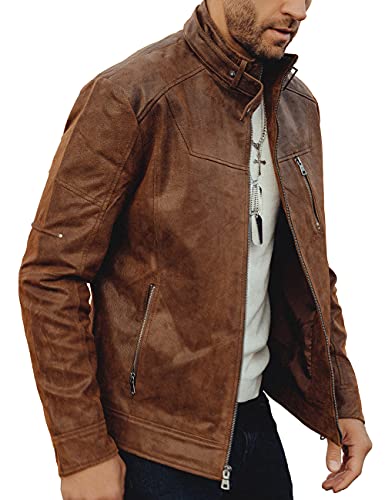 Flavor Men Classic Genuine Leather Moto Jacket (Xxx-Large, Brown) #TOP14