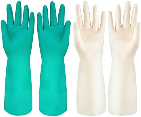 Rubber Gloves 2 Pairs for Kitchen Cleaning Clothes Washing Gardening Pet Caring Household Duties Essentials Latex Free Gloves Flocked Lining Waterproof Reusable (Small, Green)