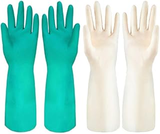 Rubber Gloves 2 Pairs for Kitchen Cleaning Clothes Washing Gardening Pet Caring Household Duties Essentials Latex Free Gloves Flocked Lining Waterproof Reusable (Small, Green)
