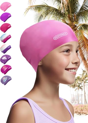 KIDVERSE Bonnet de Bain Enfant Cheveux Longs - Tissu antidérapant avec Protection UV - Piscine Fille garçon - qualité certifiée