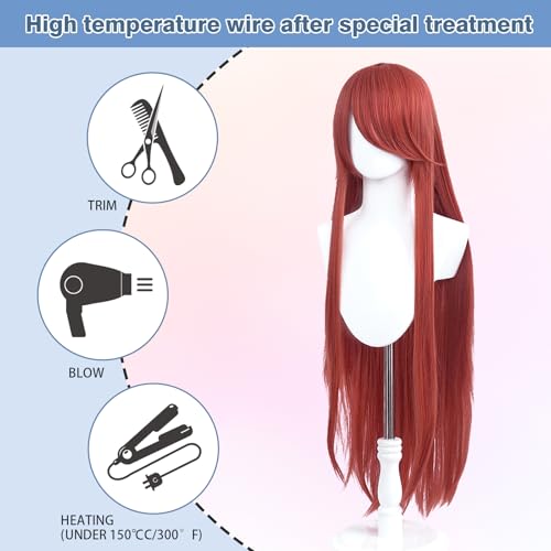 UTIEHD 100cm / 40 Inch Long Wig, Universal Costume Wig, Perfect for Party, Festivals, and Halloween (Auburn)