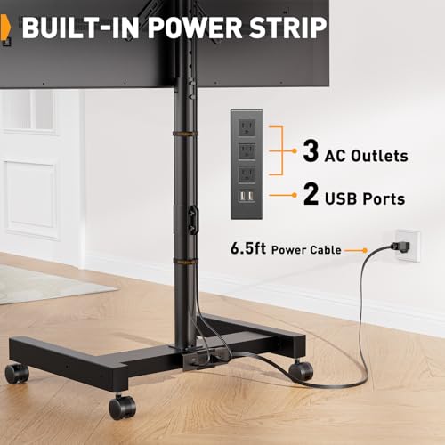 Image of Perlegear Rolling TV Stand with Power Outlet, Tilt & Rotation TV Cart - Ideal for 26-50 Inch TVs up to 55 lbs, Featuring 8 Height Settings, Max VESA 300x300mm, PGTVMC19