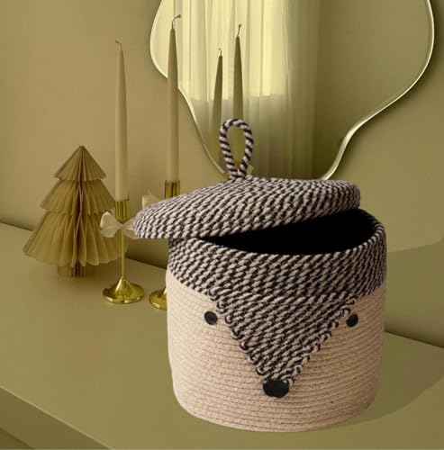 Image of Jute Basket For Storage Cotton Rope Toys Basket With Lid Handwoven Natural Foldable Laundry Hamper for Home, Office, Living Room Size 10x10 inch (FOX-BASKET)