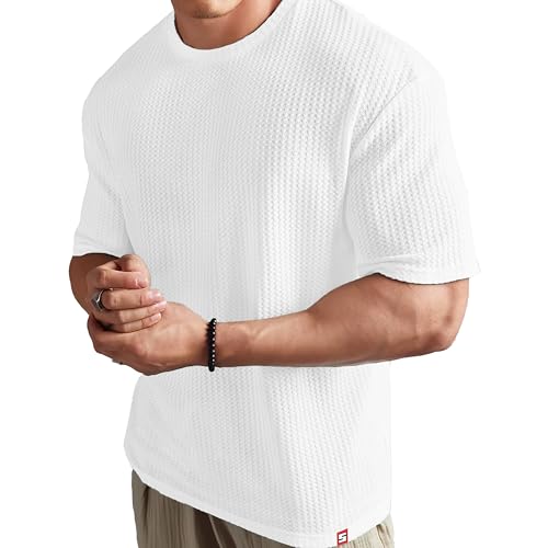 Image of SHODOX Men Oversized T Shirt Solid Dotted Design | Round Neck Loose Fit Drop Shoulder Casual T-Shirt for Men