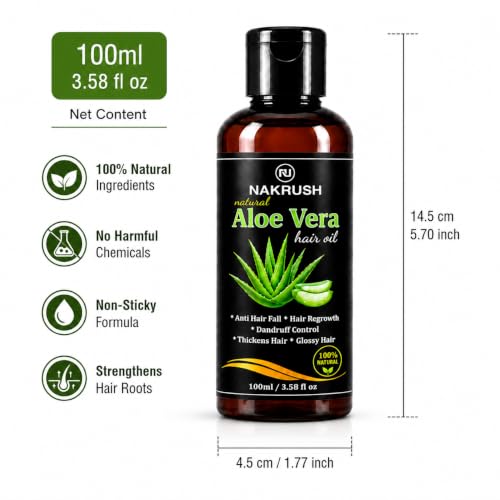 Image of Pure Aloe Vera Hair Oil 100ml | Ayurvedic Hair Growth Oil for Hair Fall Control | Non-Sticky Scalp Nourishment Oil with Herbal Ingredients | For Men & Women