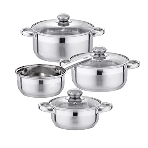 Juego de utensilios de cocina de acero inoxidable de 7 piezas, cacerola de inducción, cacerola con tapa de vidrio templado