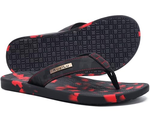 Image of KuaiLu Mens Flip Flops Arch Support Comfortable Summer Beach Thong Sandals Yoga Foam Cushion Slip on Slippers