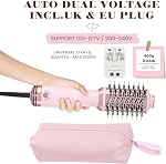 Dual Voltage Travel Hot Air Brush |One Step Volumizer Small Hair Dryer and Styler | Upgrade 2 inch Titanium Blow Dryer Brush for All Hair Types | 4 in 1 Hair Dryer Brush Blow Dryer with Storage Bag and Adapter | Global Travel Friendly | Pink 6126A