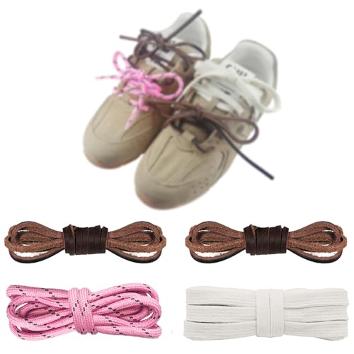 Image of 4Pcs Mixed Color Shoe Laces for Sneaker, Flat Leather Round Shoelaces Replacement Laces kit