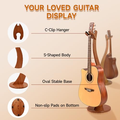 EASIDAYFAN Wooden Guitar Stand Floor - Handmade Bamboo Guitar Music Stands for Acoustic Guitar Players, Wood Guitars Holder with Hanger for Electric Guitar, Banjo (Brown) by EASIDAYFAN - Image 3