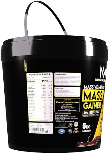 NUTRIMUSCLE Massive Muscle Mass Gainer - 5 Kgs - Choco Treat flavour - For Muscle, Mass and Strength Gain - Contains Creatine, Complex Carbohydrates and Protein, Powder