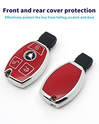 Haoyoumei Suitable For Mercedes Benz Keys.advanced Soft Tpu Key Cover Is Compatible With Cls Clk Amg Clk Glc Gle Gls Ml Sl Slk A C E R S G Smart Remote Key (Type A Red Key Case + Key Chain Set) #TOP3