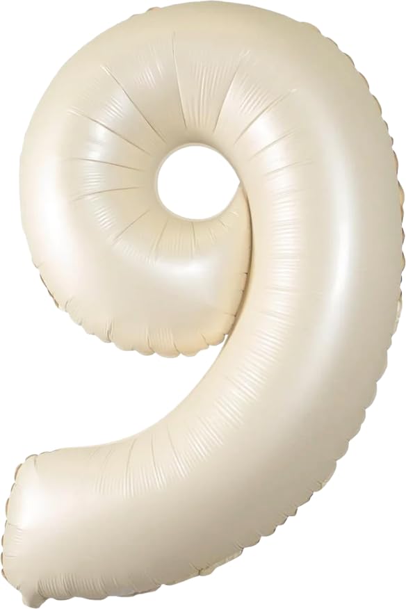 Cream Number 9 Foil Balloon - Large 85cm 33inch Helium or Air Filled - Party Decoration, Birthday, Anniversary, Celebration (2 Pack)