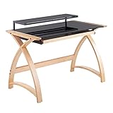 LumiSource Bentley Natural Wood and Black Glass Office Desk OFD-Bentley NABK