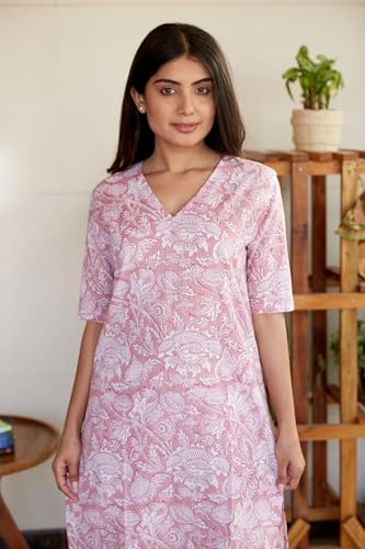 Ensemble kurta rose en viscose fluide pour effacer les plis et habiller l'été - 4