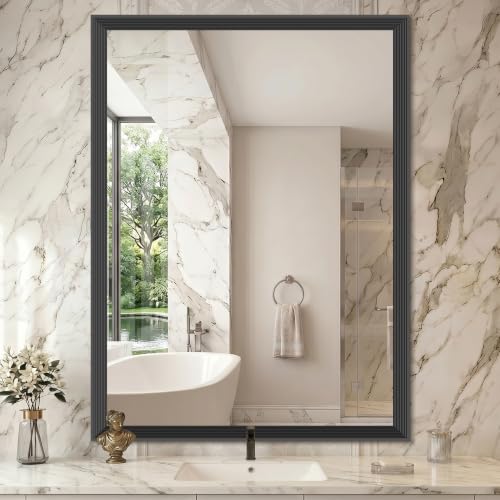 Image of DESBING Bathroom Mirror for Over Sink, 36 inchx48 inch Black Rectangle Bathroom Mirror
