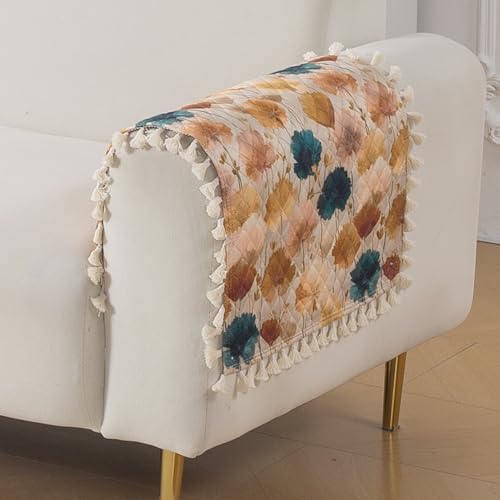 Image of HOKIPO Boho Wildflower Quilted Sofa Armrest Cover - 1 Pair | 'Tassel Twigs' Series (IN-987-T11*2)