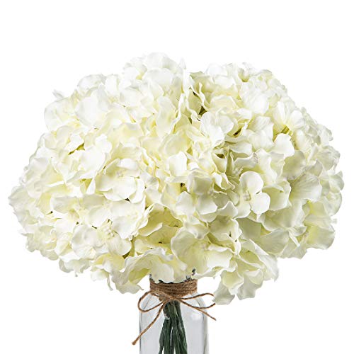 PaoriPets 10pcs Faux Hydrangea Silk Flowers Heads with Stems Artificial Hydrangea Flowers for Wedding Home Party Baby Shower Decor (Ivory)
