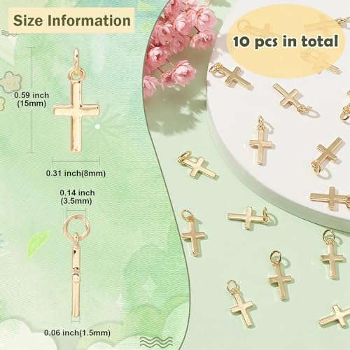 Image of KitBeads 10pcs 18K Real Gold Plated Cross Charms Brass Jesus Dangle Charm Mini Christ Crucifix Pendants for Jewelry Making Necklace Earrings Bulk