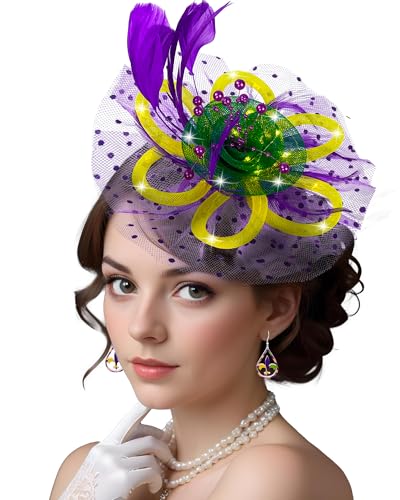Bnsikun Mardi Gras Fascinator Hat for Women Tea Party Hats Mesh Veil Headband Cocktail Hat Halloween Party