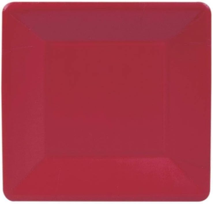 Caspari Grosgrain Square Paper Salad & Dessert Plates in Red - 16 Count