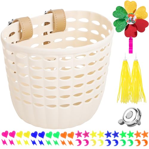 White Kids Bike Basket - Front Handlebar Bike Basket for Kids Toddler for Girl Boy Tricycle Scooter Basket
