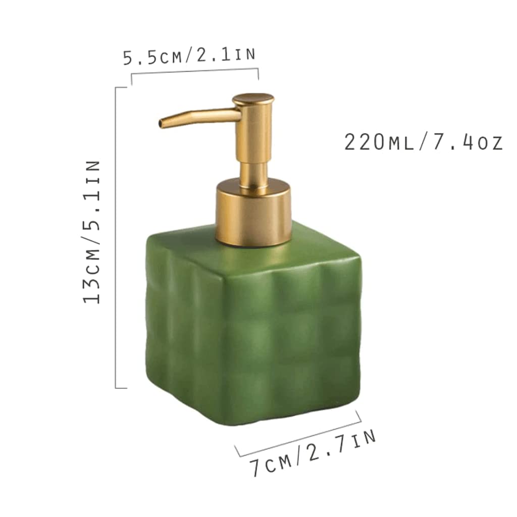 NZPOST Distributore di Sapone Ricaricabile Distributore di Sapone in Ceramica con Pompa Distributore di lozione con griglia in Rilievo Quadrata Distributore di Sapone Manuale 7,4 Once (Greena1)